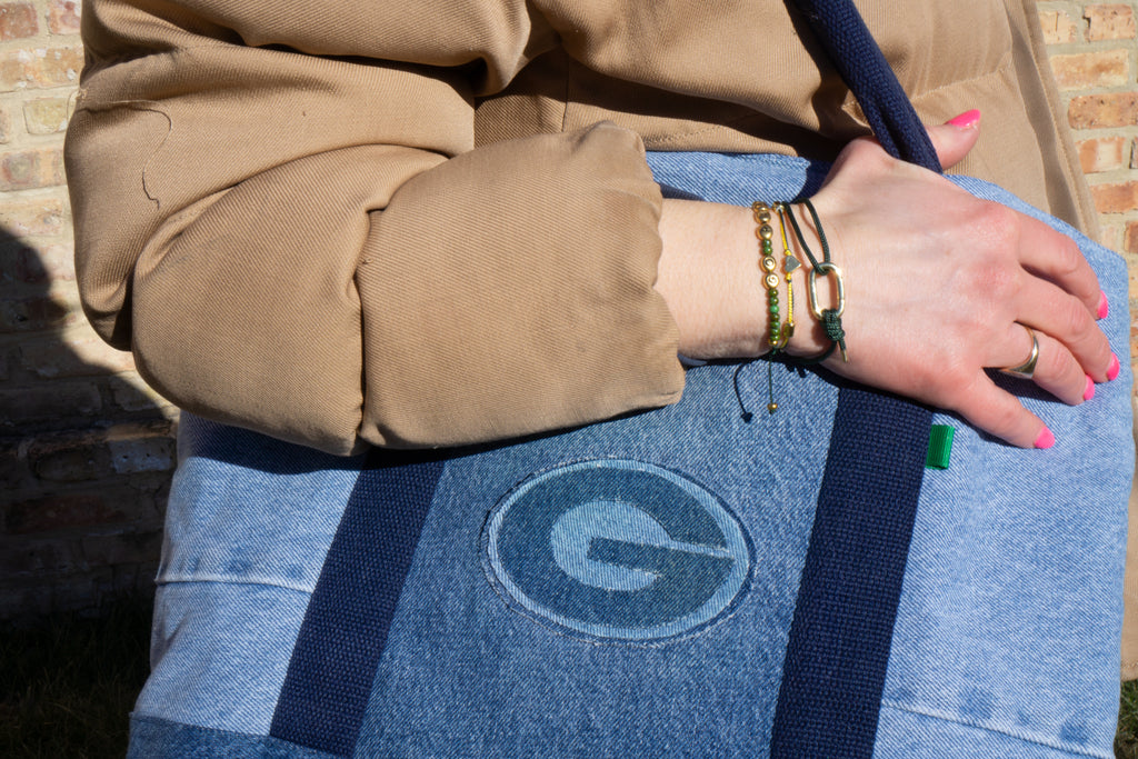 Upcycled Green Bay Packers Denim Tote Bag