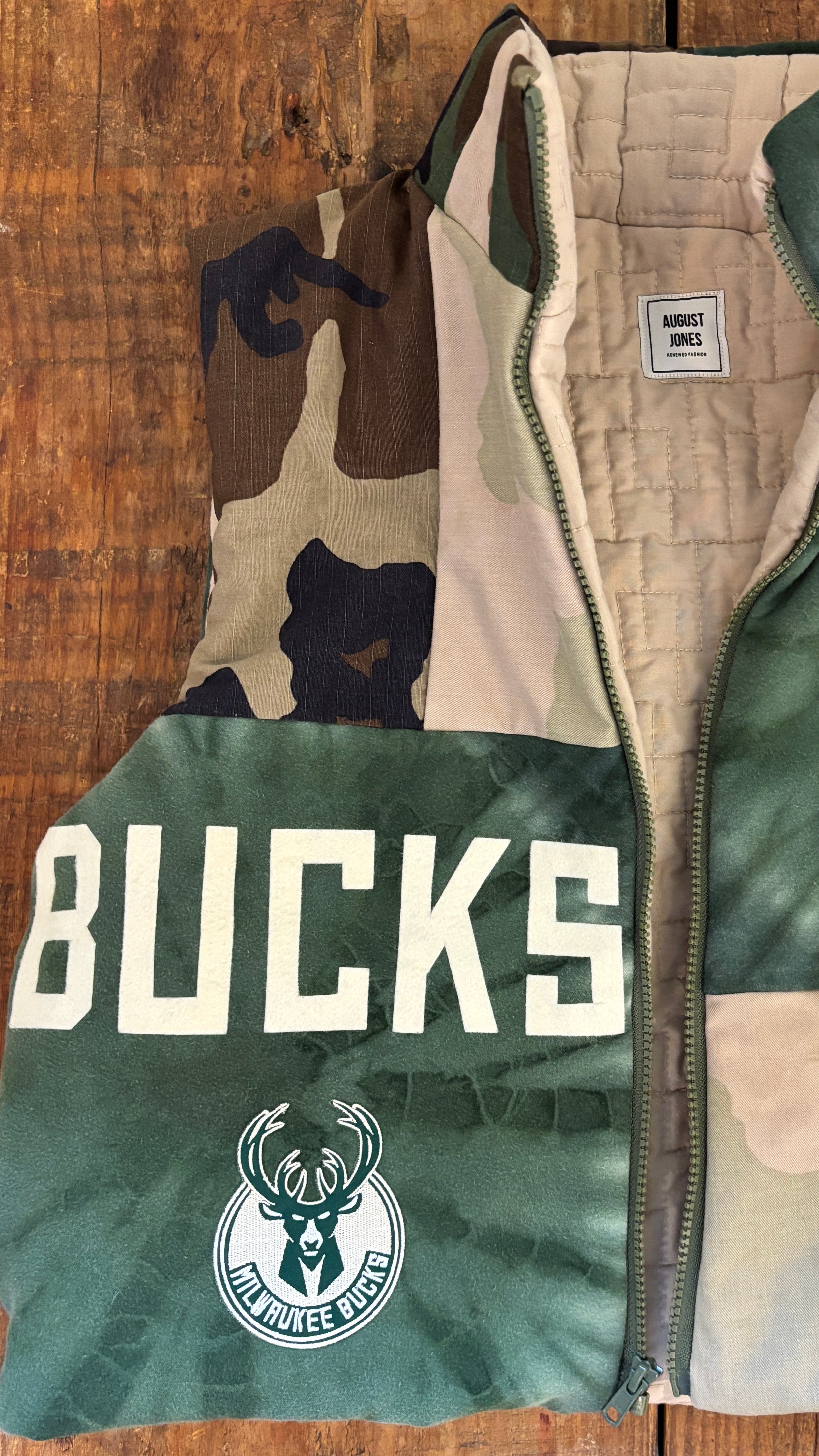 Milwaukee Bucks Camo Patchwork Vest — Size S