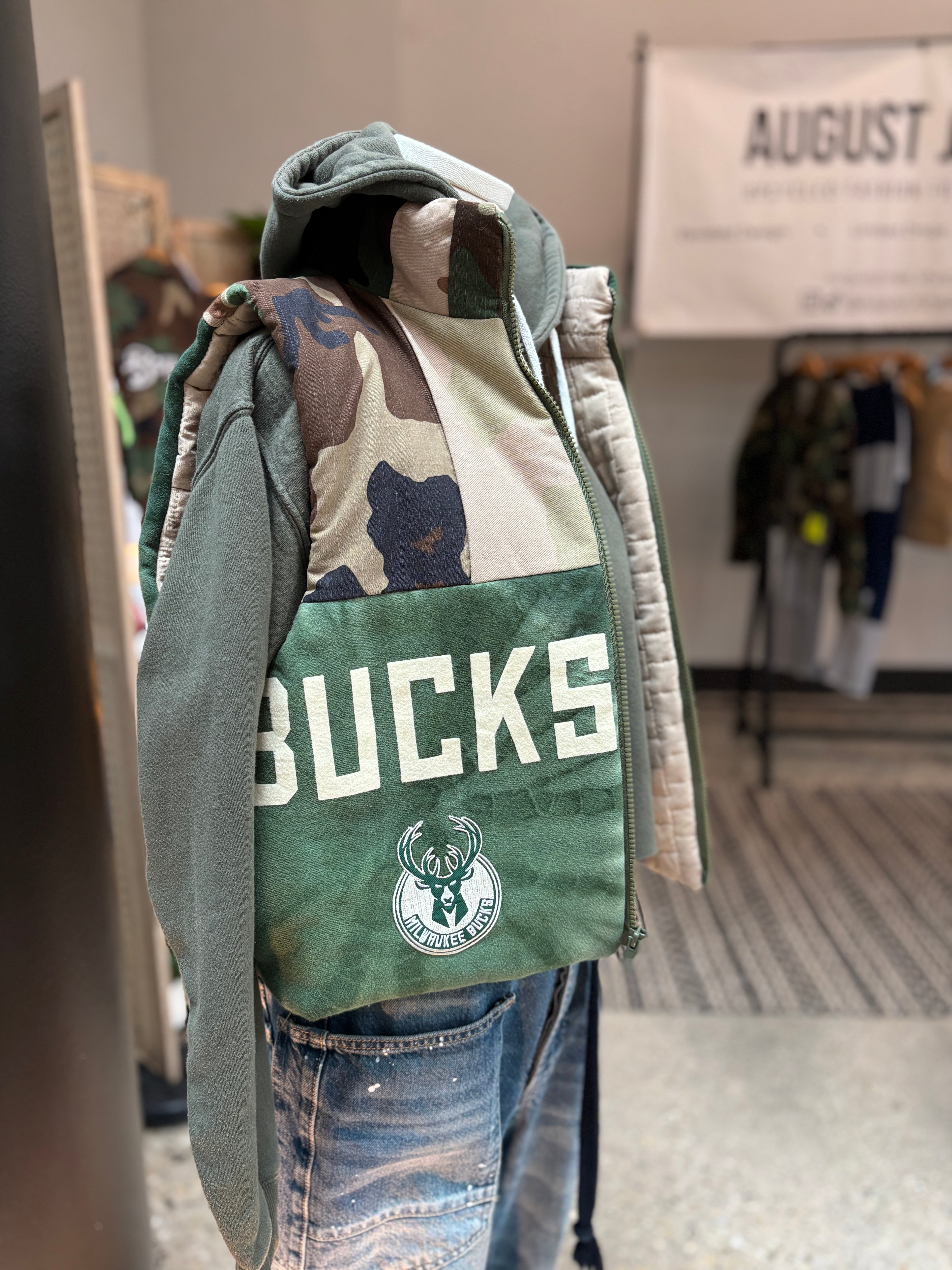 Milwaukee Bucks Camo Patchwork Vest — Size S