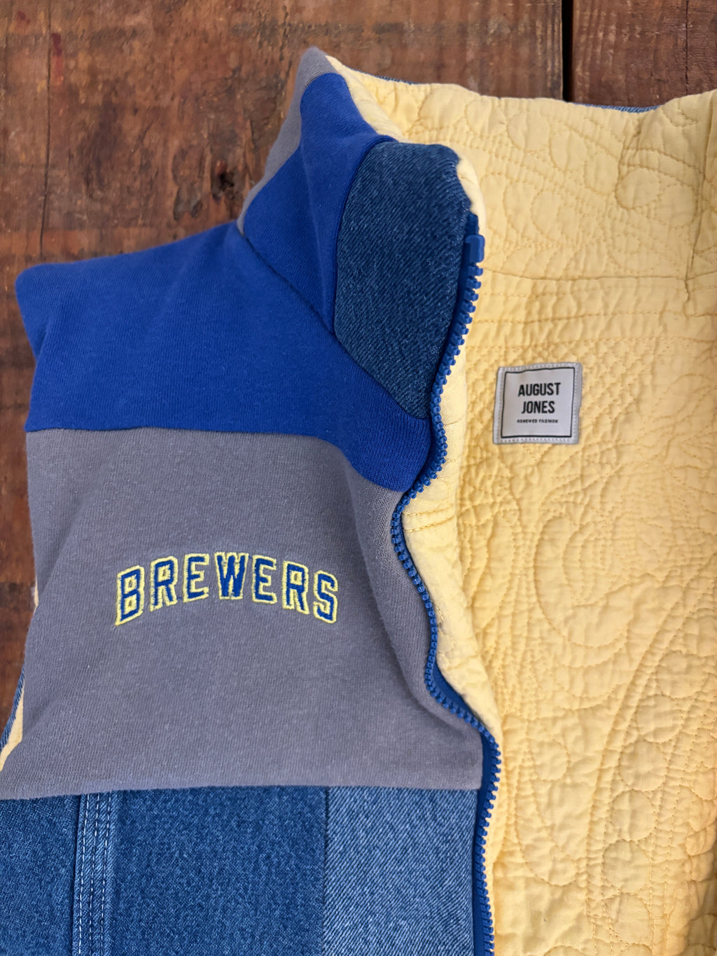 Milwaukee Brewers Denim Patchwork Vest — Size S