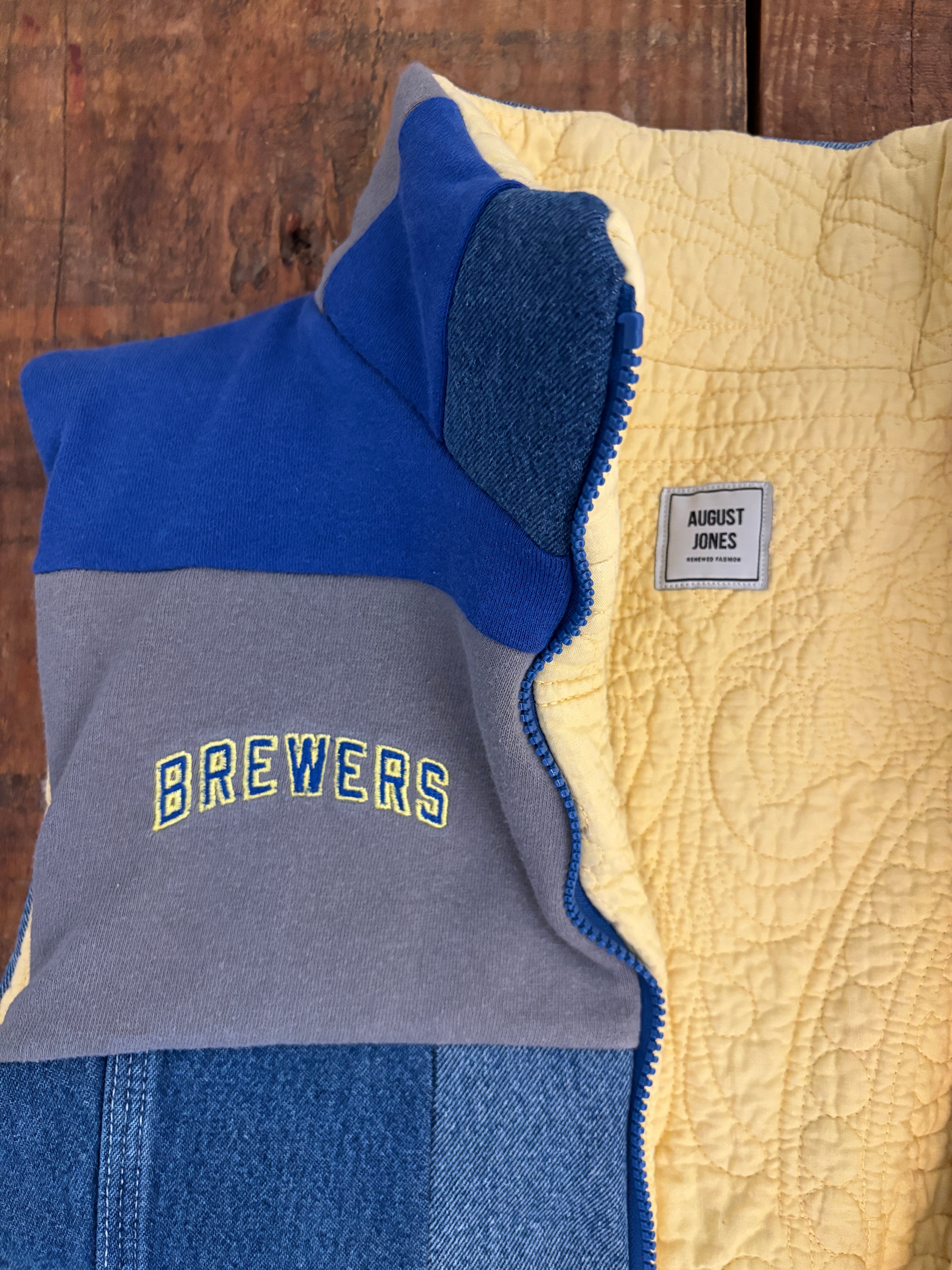 Milwaukee Brewers Denim Patchwork Vest — Size S