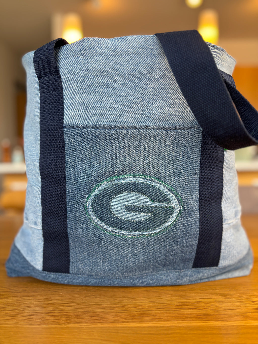 Upcycled Green Bay Packers Denim Tote Bag