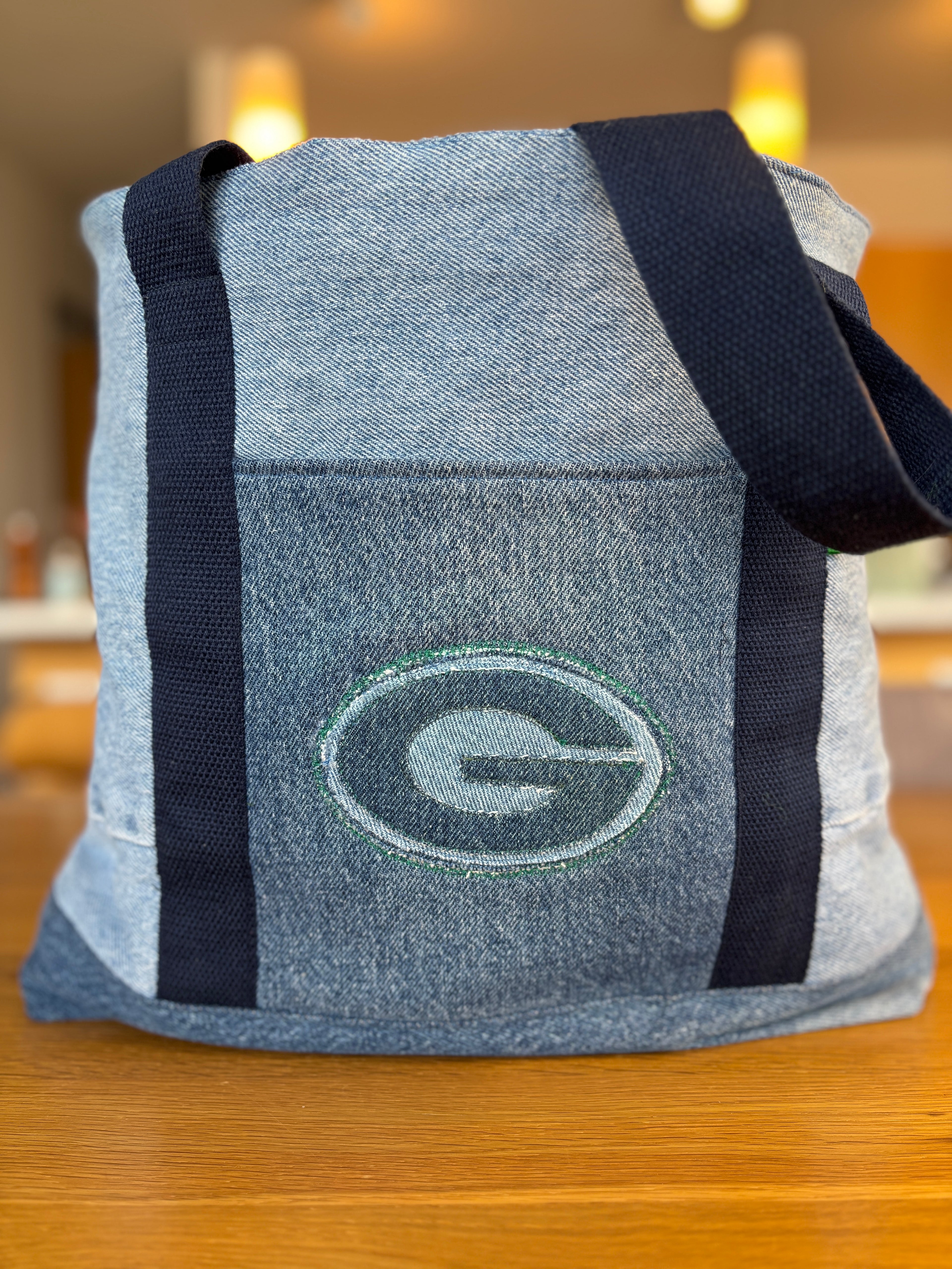 Upcycled Green Bay Packers Denim Tote Bag