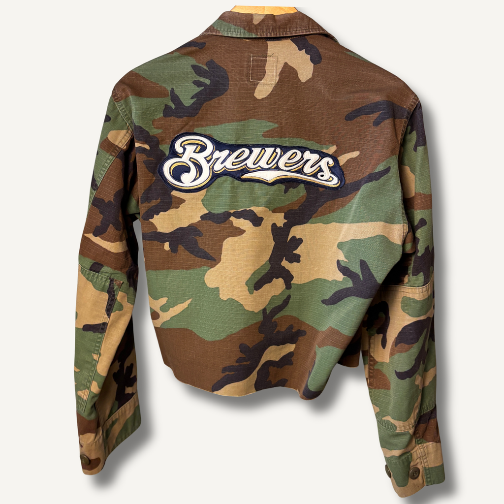 Milwaukee Brewers Cropped Camo Military Jacket — Size S