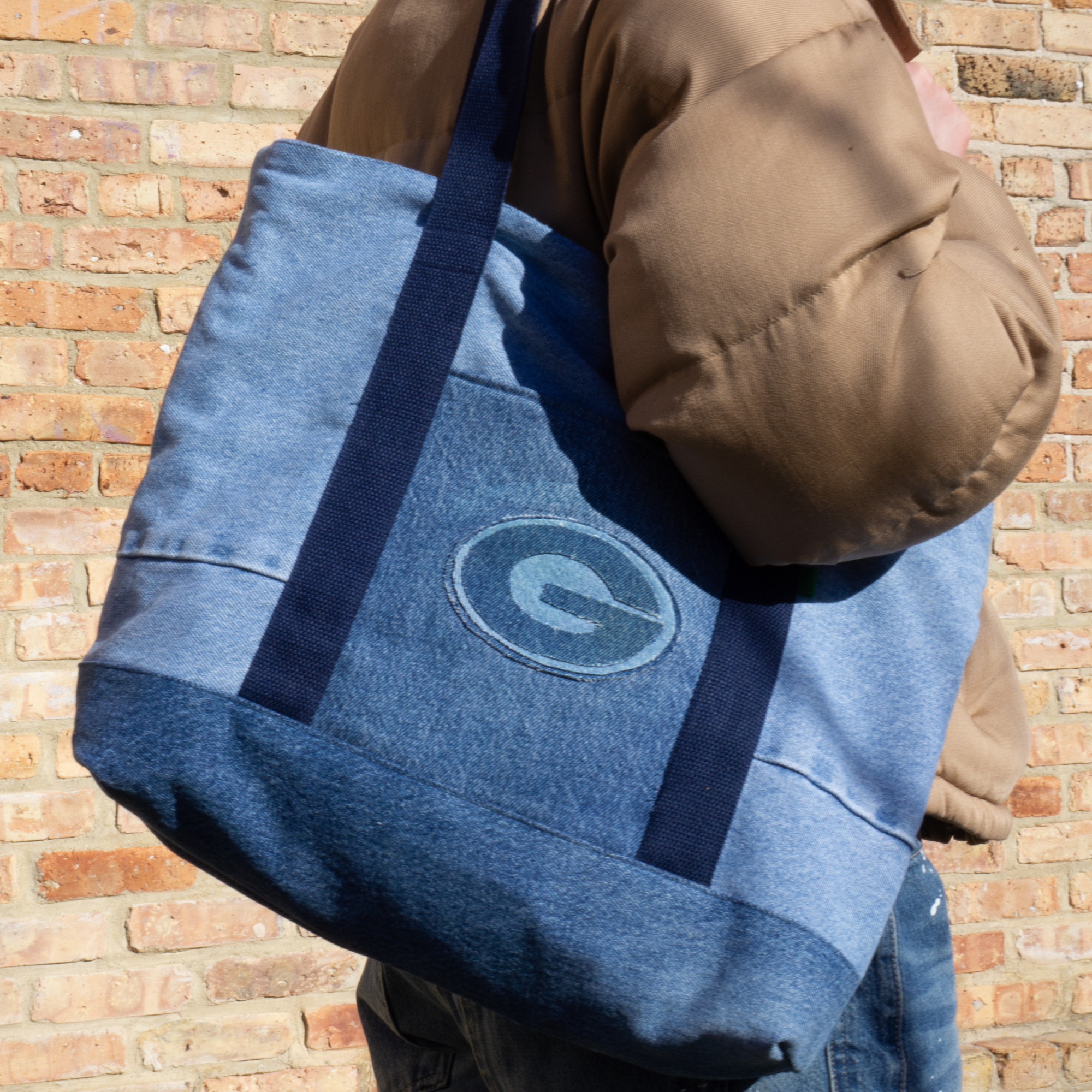 Upcycled Green Bay Packers Denim Tote Bag