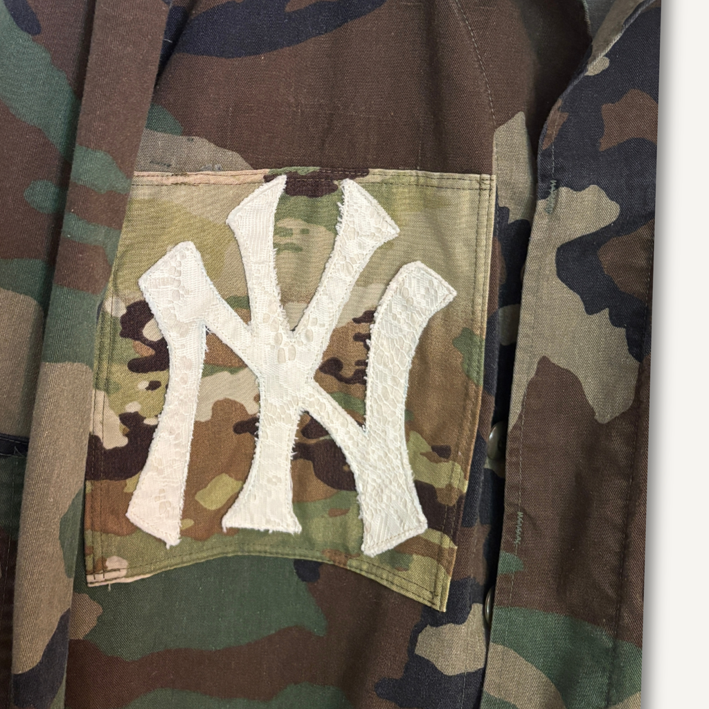 NY Yankees Reworked Cropped Camo Military Jacket — Size M/L