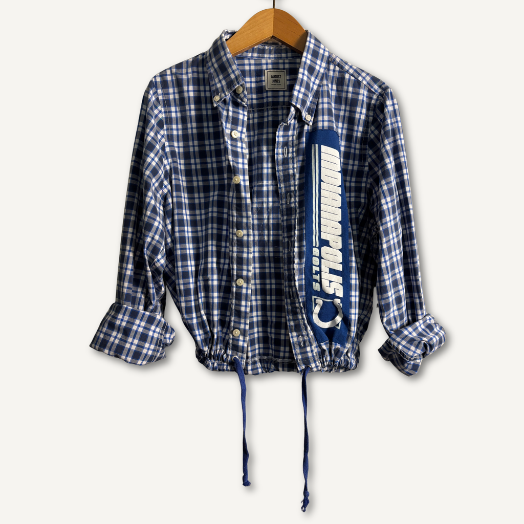 Indianapolis Colts Button Down Shirt With Drawcord Hem— Size L