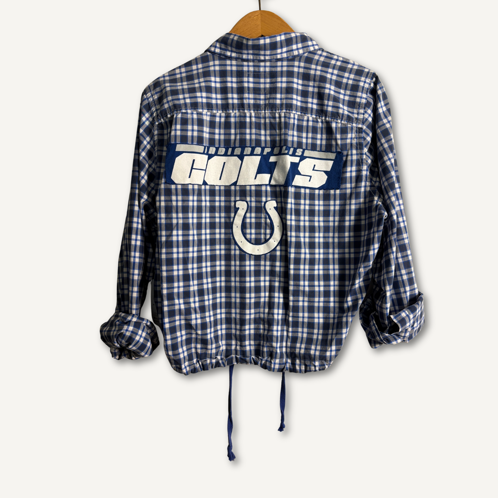 Indianapolis Colts Button Down Shirt With Drawcord Hem— Size L