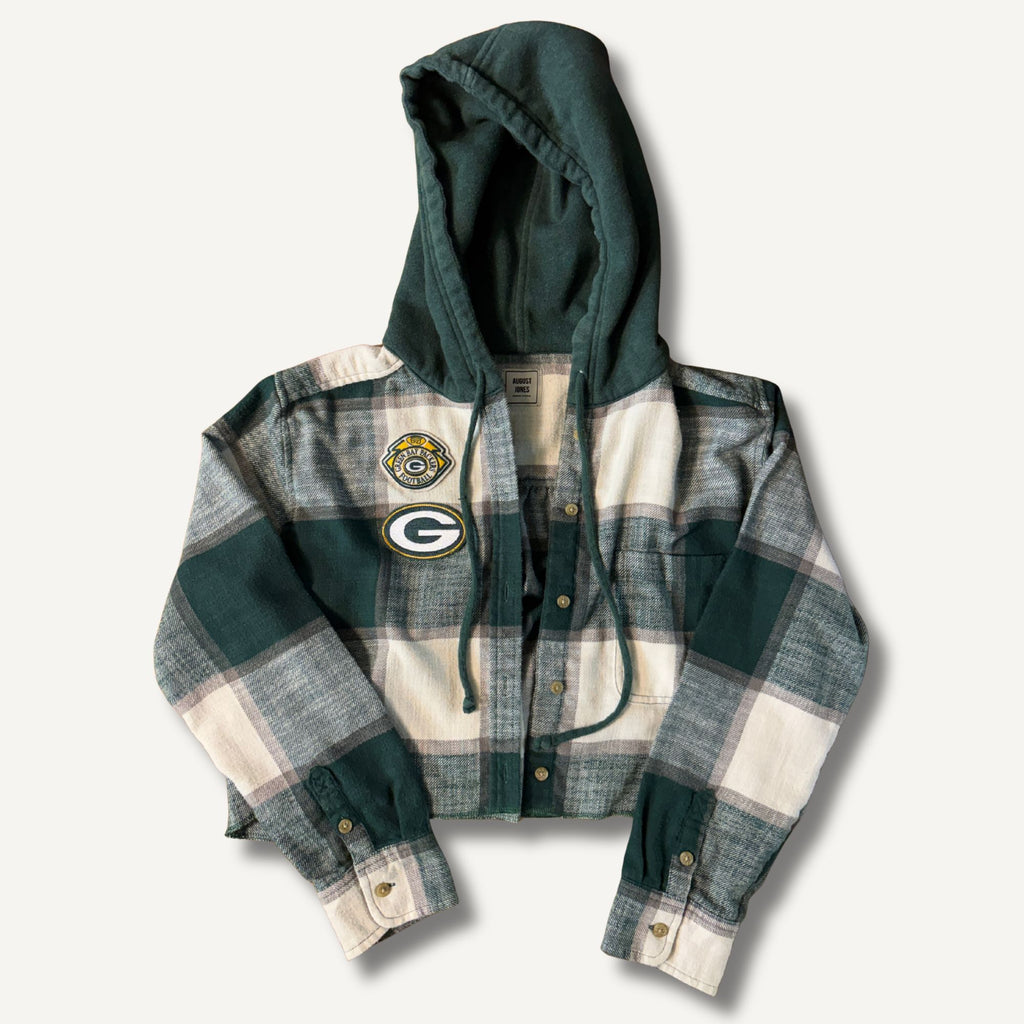 Green Bay Packers Cropped Flannel Hoodie— Size S
