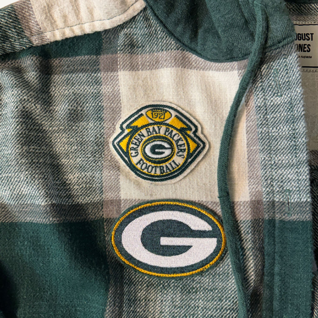 Green Bay Packers Cropped Flannel Hoodie— Size S